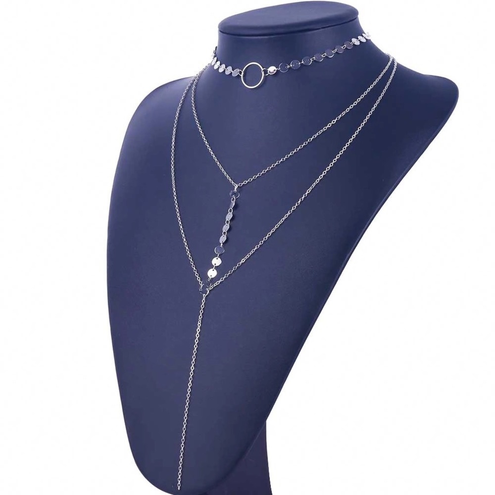 Silver 3 layer choker necklace